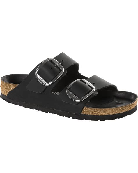 Milano Big Buckle Black Oiled Leather Sandals