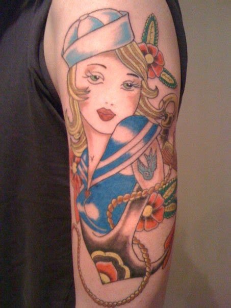 Old School Sailor Pin Up Girl Tattoos