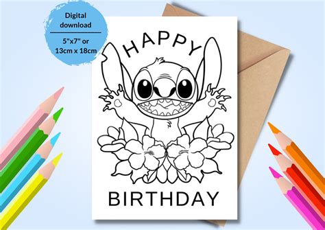 Lila And Stitch Printable Coloring Birthday Card Coloring Birthday
