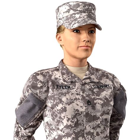 Female Soldier Military Acu Standing Pose Fur 3d Model