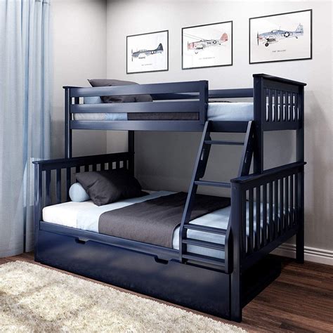 Max And Lily Blue Twin Over Full Bunk Bed Trundle Solid Wood