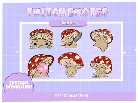 Cute Mushroom Emote Pack Twitch Emotes 7 Emotes Ready To Etsy Canada