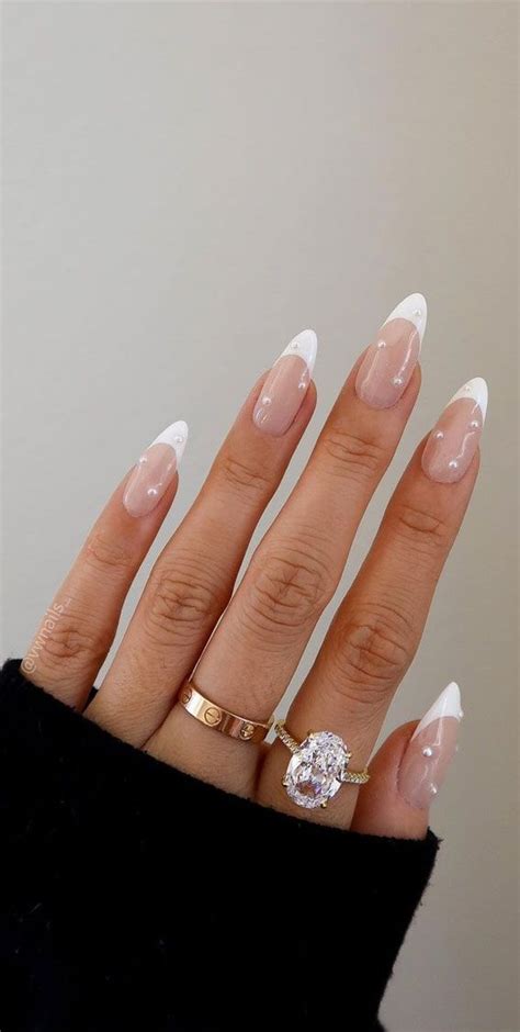 40 Best Wedding Nails 2022 Pearl Nails White French Tips Gel Nails