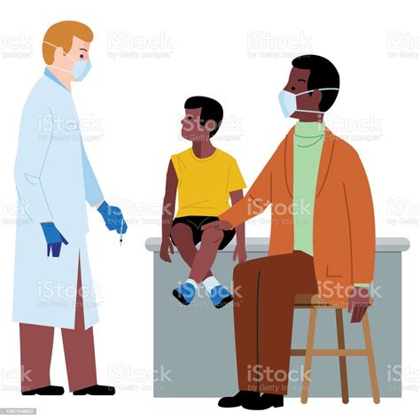 Afro American Father And Son Consult With Doctor On Transparent