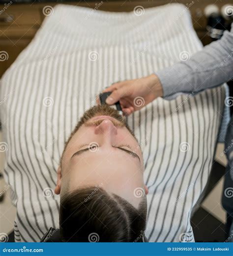 bearded man hipster in a barbershop stock image image of hairstylist facial 232959535