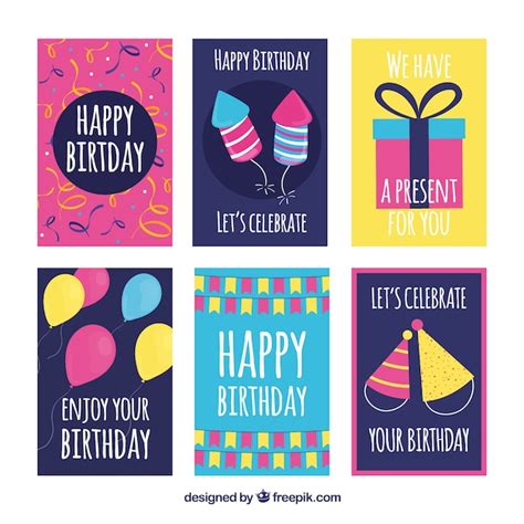 Free Vector Hand Drawn Collection Of Six Birthday Cards