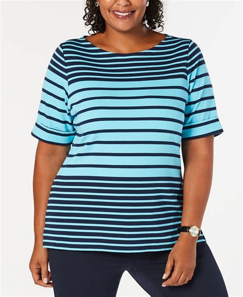 Karen Scott Plus Size Striped Elbow Sleeve Top Created For Macys Macys