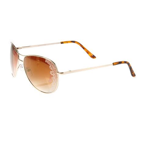 Gold Aviator Sunglasses With Etched Floral Lenses 81625 Gold