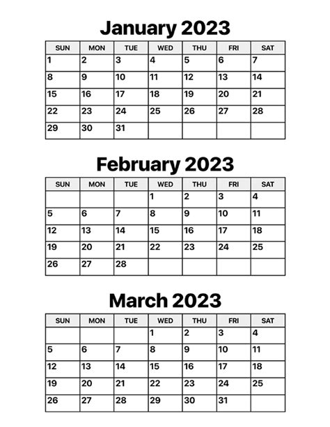 January February And March 2023 Calendar Calendar Options