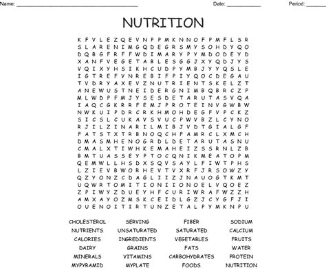 Nutrition Word Search Printable - Word Search Printable