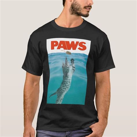 Paws Jaws Cat Parody Shirt T Shirt Mens Size Adult L Black Shirts T Shirt Funny Shirts