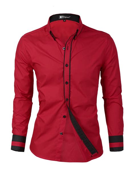 Men Contrast Trim Slim Fit Long Sleeve Button Down Dress Formal Shirt Red L Walmart Canada