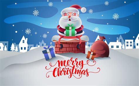 Christmas Cartoon Santa Claus Design 4k Wallpaper 3840x2400 Merry