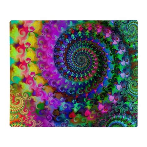 Psychedelic Rainbow Fractal Pattern Throw Blanket By Hippytshop