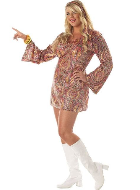 Plus Size Holographic Womens Disco Dress 1970s Womens Costume