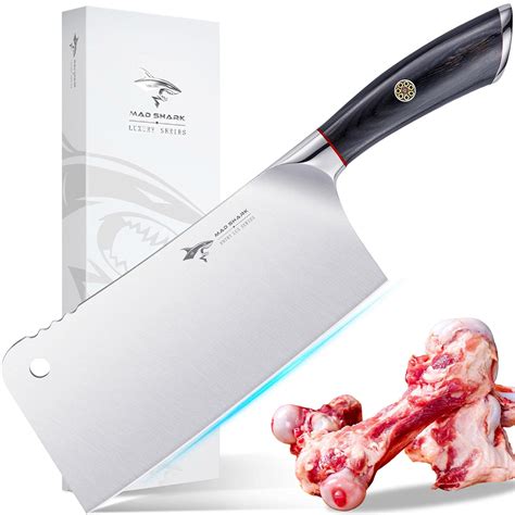 buy mad shark meat cleaver professional 7 5 inch bone chopping butcher knife with heavy duty