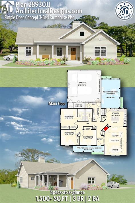 Do you remember visiting a farm and admiring the traditional home with wood siding and a front porch? Plan 28930JJ: Simple Open Concept 3-Bed Farmhouse Plan ...