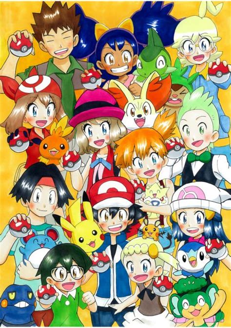 Ash Ketchum And Pikachu With All Of Their Friends Pokemon Kalos Ash Pokemon Pokemon Eevee