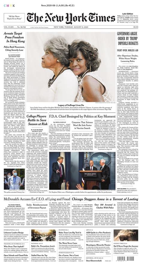 Newspaper headlines from around the world boston com. The Aug 11, 2020 front page of the New York Times features ...