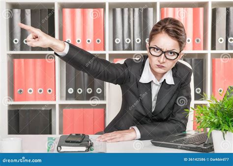 Angry Woman Boss Pointing Out Stock Photo Image Of Kick Hand 36142586