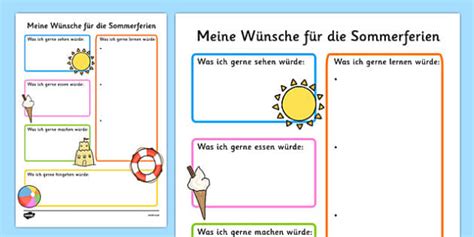 Summer Holiday Hopes Write Up Worksheet German Twinkl
