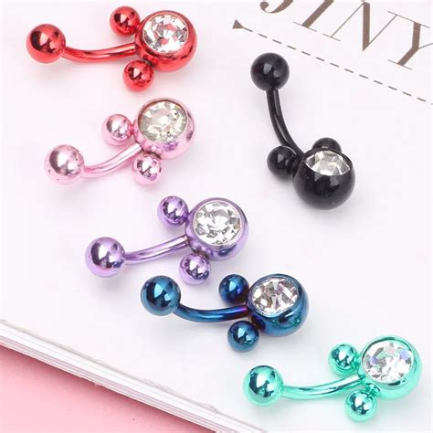 Anozided Titanium Belly Button Rings Plated Body Piercings Navel Bars Barbell 6 Color 60pcs