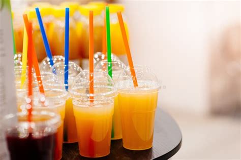 Tasty Cold Orange Juice In Plastic Cup Stock Photo Image Of Tropical