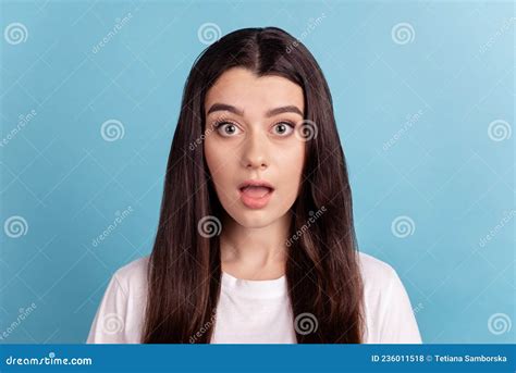 photo of youth girl astonished omg wow crazy fake news gossip stupor isolated over blue color