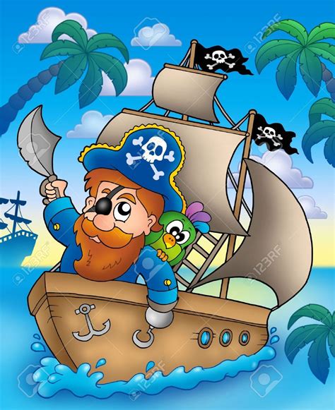 Bateau Pirate Dessin Anime Vagues Cadre Artistique Dessin Animé Avec
