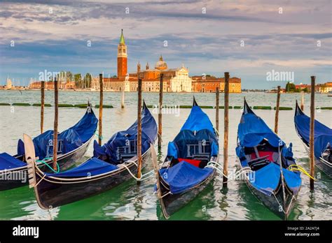 Gondolas Facing San Giorgio Maggiore At Sunset Venice Italy World