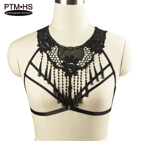 womens sexy sheer lace cage bralette elastic body harness lingerie goth bondage strappy tops