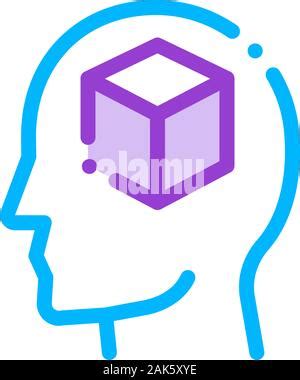 Cube Figure In Man Silhouette Mind Neon Glow Icon Illustration Stock