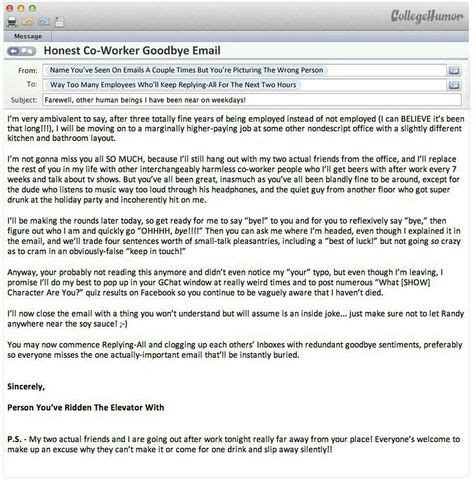 Dear team, as you know, today is my last day at abc company. Honest coworker's goodbye email | Goodbye email, Goodbye ...