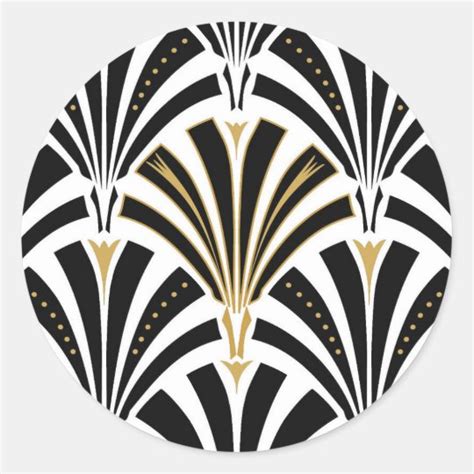 Art Deco Fan Pattern Black And White Classic Round Sticker