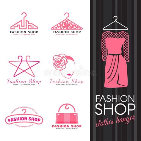 Fashion Shop Logo Pink Clothes Hanger And Woman Face Logo Vector Set