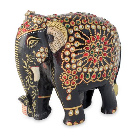 Unicef Market Bejeweled Black Elephant Hand Crafted Sculpture From