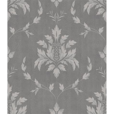 Holden Olivia Leaf Pattern Damask Wallpaper Metallic Textured Motif