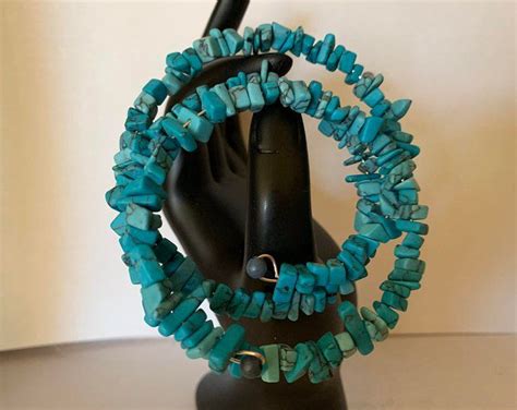 Long Leather Wrap Necklace With Turquoise Bohemian Black Leather Wrap