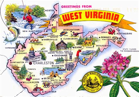 Large Tourist Illustrated Map Of West Virginia State West Virginia