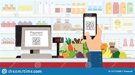 Smartphone Van De Handholding Om Qr Codebetaling In Supermarkt