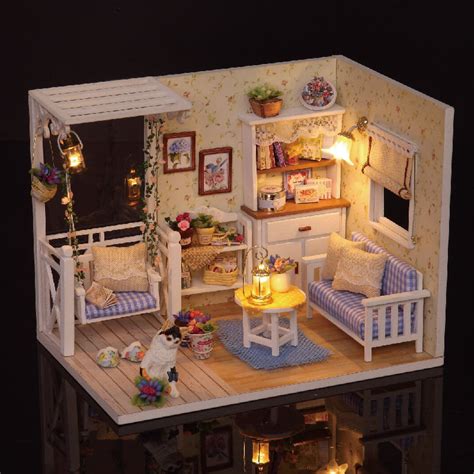 Cuteroom 124 Dollhouse Miniature Diy Kit With Led Light Cover Wood Toy