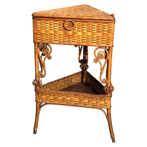 Antique Victorian Heywood Wakefield Wicker Corner Sewing Stand Circa