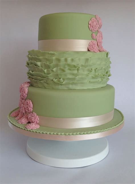 3 Tier Vintage Wedding Cake In Sage Green And Dusky Pink