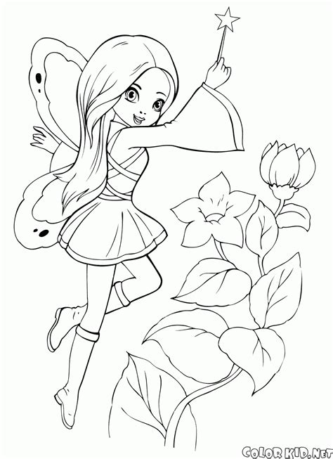 Dibujo para colorear - Hada con una varita mágica