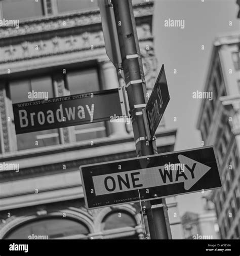 New York Broadway On Way Traffic Sign Stock Photo Alamy