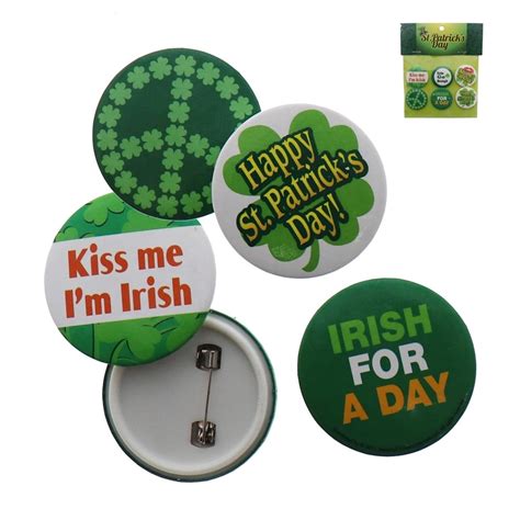 St Patricks Day Shamrock Buttons Irish Pins Decor Party Favors