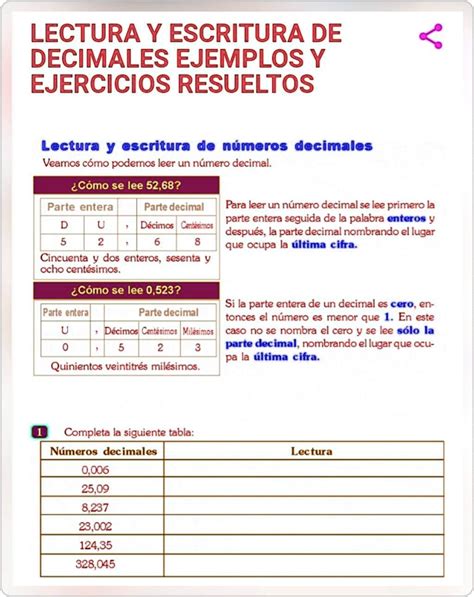 SOLVED EN LA TABLA XFA AYUDEN SII LECTURA Y ESCRITURA DE DECIMALES EJEMPLOS Y EJERCICIOS