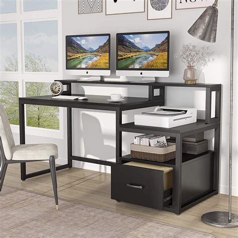 Tribesigns Inch Computer Desk With Storage Shelves And File Drawer