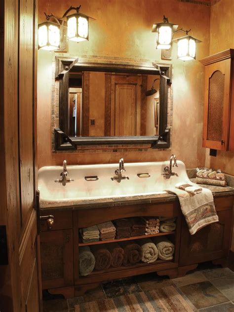 Rustic Bathroom With Three Faucet Washbasin Hgtv