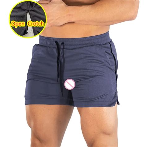 Man Open Crotch Pants Sexy Running Shorts Sports Jogging Fitness